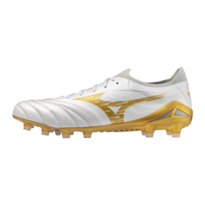 Mizuno Morelia Neo IV Beta Elite Firm Ground Rugby Boots - White/Gold