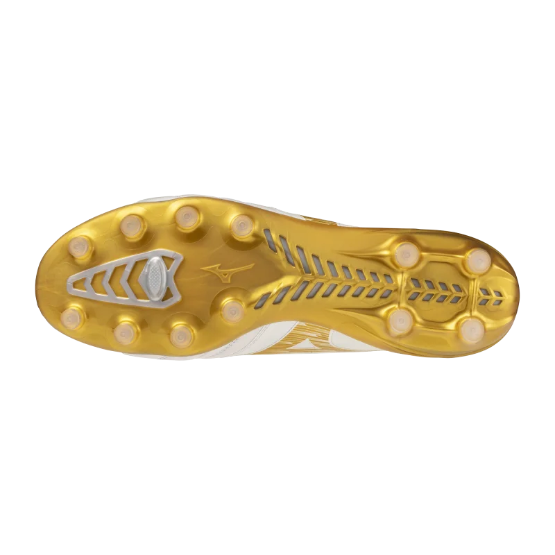 Mizuno Morelia Neo IV Beta Elite Firm Ground Rugby Boots - White/Gold 4