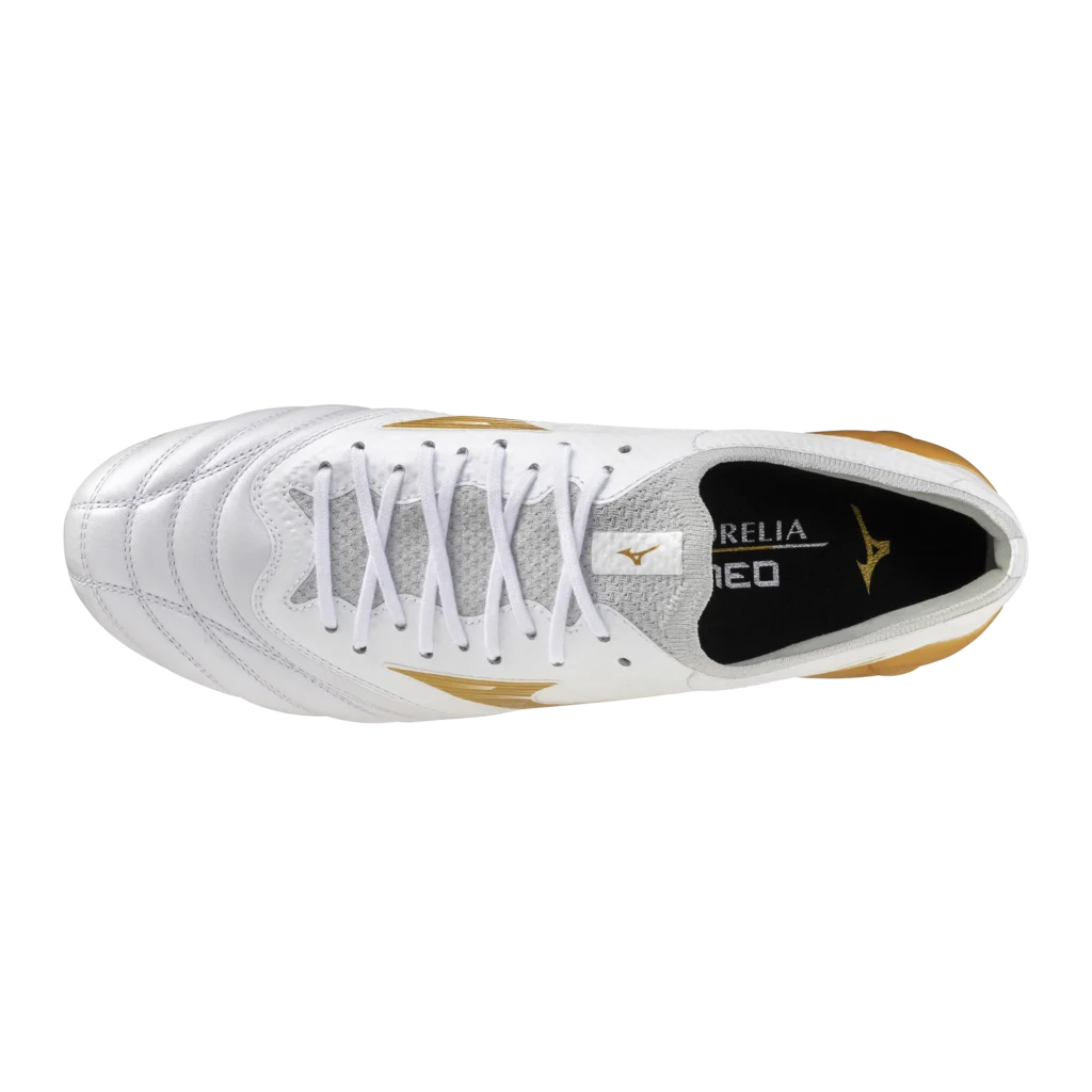 Mizuno Morelia Neo IV Beta Elite Firm Ground Rugby Boots - White/Gold 3