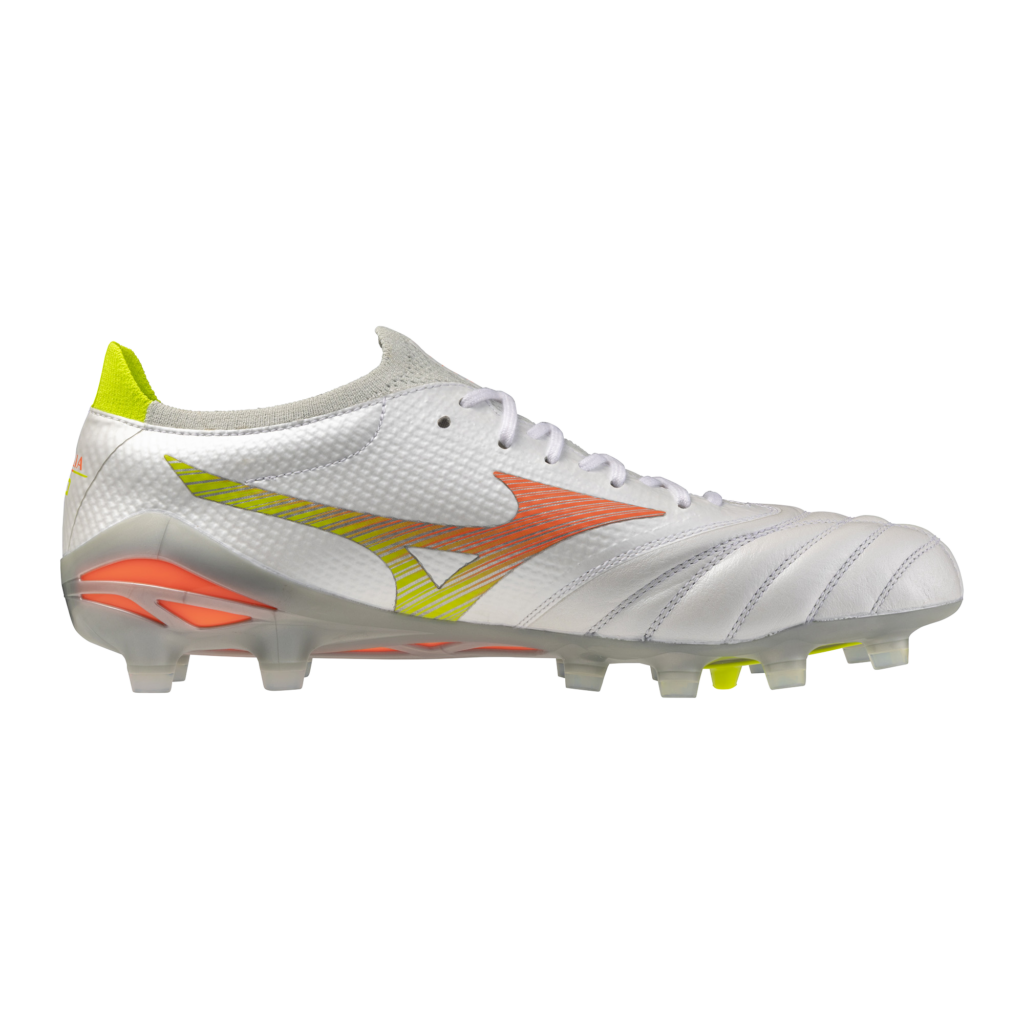 Mizuno Morelia Neo IV Beta Elite Firm Ground Rugby Boots - White/Orange 2